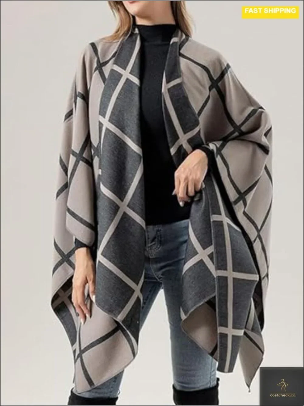 Womens Reversible Shawl Wrap Poncho Cape Cardigan Soft Open Front